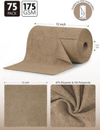 Microfiber Cleaning Cloth Roll- 75 Sheets, 12" x 12" (TAN) | Super Absorbent, Lint-free, Tear-away Microfiber Towel Roll, for All-Purpose Cleaning
