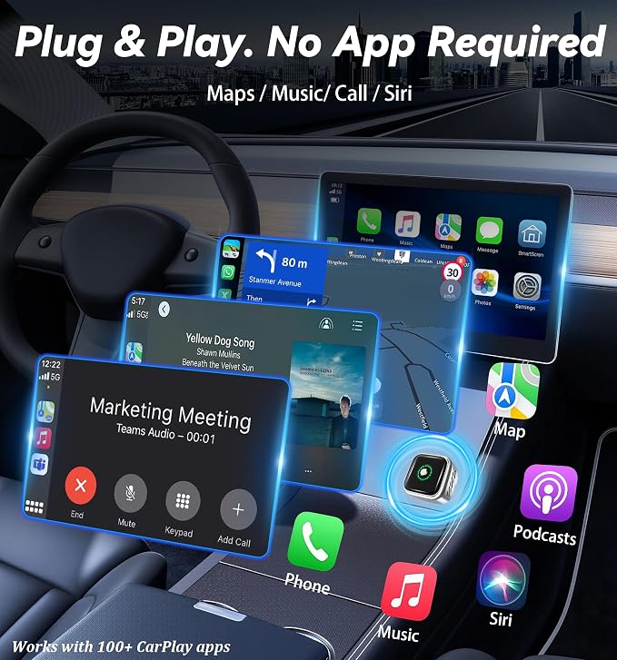 2026 Upgraded Wireless CarPlay Adapter with Buttons for Privacy Call & Two-Phone Fast Switch, Aluminum Cooling, Dual-Band WiFi, Mini Cable-Free, Compatible with Apple iPhone & Android Auto, Gray