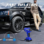 Tire Inflator Portable Air Compressor, 150PSI Cordless Tire Pump with DC 12V/Battery Dual Power Supplies, Portable Handheld Air Pump, Digital Pressure Gauge for Car Tires, Bicycles, Balls, Blue