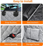 Dog Car Seat Cover with Mesh Window, 100% Waterproof Pet Seat Cover for Back Seat, Scratchproof Dog Hammock for Cars, Trucks, SUVs, Jeeps (Gray)
