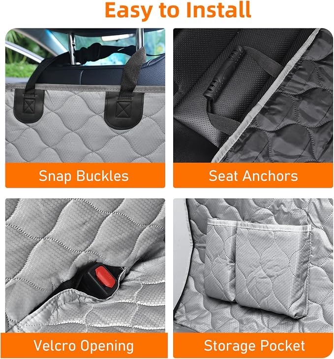 Dog Car Seat Cover with Mesh Window, 100% Waterproof Pet Seat Cover for Back Seat, Scratchproof Dog Hammock for Cars, Trucks, SUVs, Jeeps (Gray)
