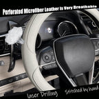 Steering Wheel Cover Universal Standard Size 14.5-15 inch, Non-Folding Packaging, Breathable Microfiber Leather, Anti-Slip, Soft Grip, Fits Most Cars SUVs Trucks, Light Creamy Gray