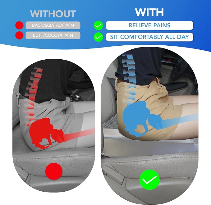 Car Seat Cushion, Car Seat Pillow, Automotive Cushion | Memory Foam Car Seat Cushion for Long Driving, Butt Pillow for Pain Relief, Driver Seat Cushion for Car, Office, Dark Gray