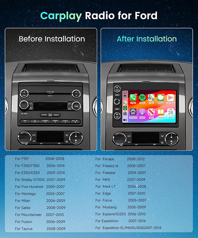 8Core 4G 64G Radio for Ford F150 F250 F350 Fusion Edge Explorer Expedition Car Stereo,7inch 1080P HD IPS Touchscreen,5.0 Bluetooth,Wireless Carplay Android Auto,DSP GPS WiFi FM/RDS AHD Backup Camera