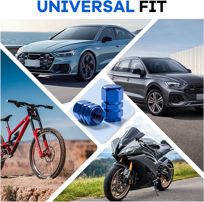 Car Tire Valve Stem Caps, 12pcs Air Caps Cover, Universal for Cars, SUVs, Bike, Trucks and Motorcycles-Blue