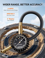 Tire Pressure Gauge for Cars with Large 2" Dial, Solid Brass with Rubber Hose, Air Bleeder Valve, ANSI B40.1, 0-60PSI