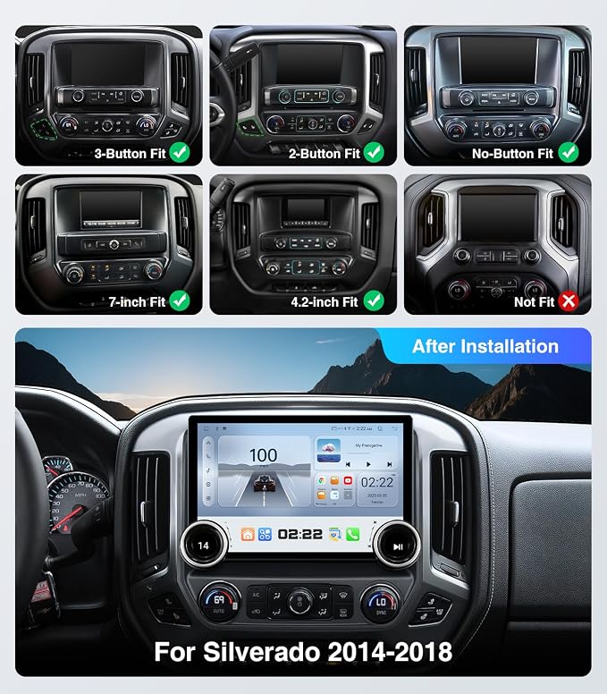 Car Stereo for Chevy Silverado GMC Sierra 2014-2018, Wireless CarPlay & Android Auto, 11.5 Inch QLED Touch Screen Radio Upgrade, GPS Navigation Head Unit, Bluetooth, Backup Camera