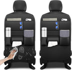 Back Seat Protector 2 Pack Fit for Honda Pilot Car Kick Mats with Cup & Tissue Storage Organizer Pockets Waterproof Dirt Proof Faux Leather Auto Accessories for Kids(1 Pair Black)