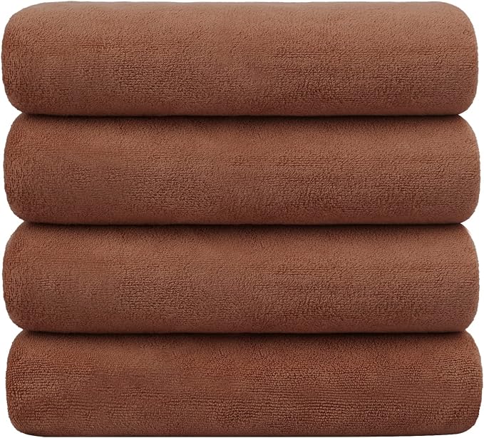 Microfiber Bath Towels, Bath Towel 4 Pack 30" x 60", Oversized, Soft, Super Absorbent and Fast Drying Bathroom Towel Set for Sport, Fitness, Yoga (Brown)
