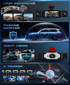 360° Dash Cam 1080P Front+480P Rear Left Right, 4 Channel Dash Cam for Car, 3.16 Inch IPS Dashcams with Night Vision, Loop Recording, Motion Detection, 24/7 Parking Monitor, Reversing Help