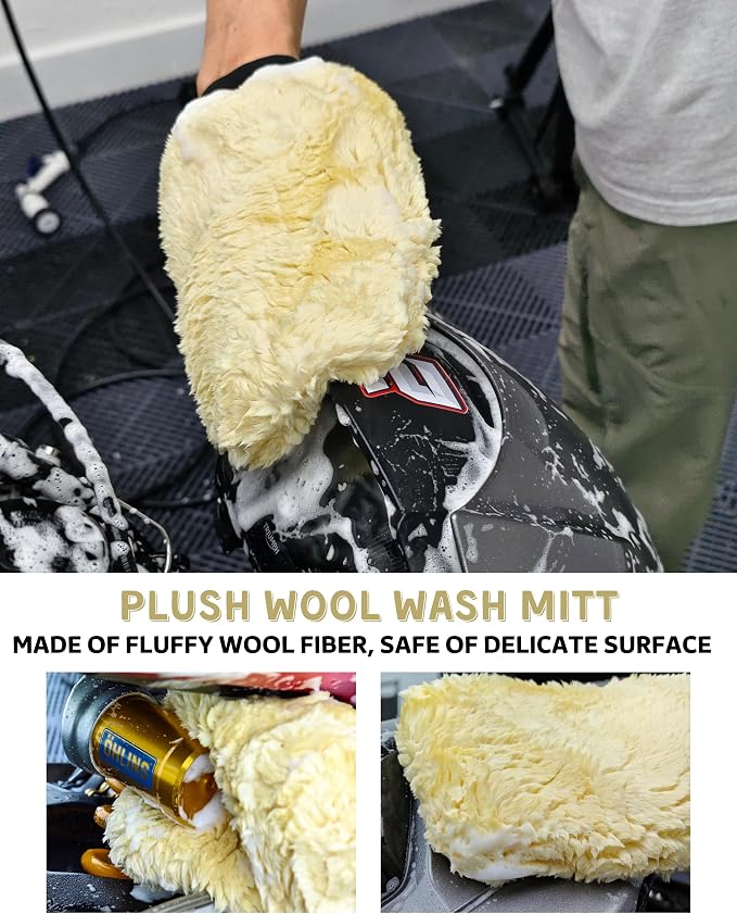 Motorcycle Cleaning Brush Kit, Easy Reach Brush, Wool Wash Mitt, Stiff Tire Brush, Detailing Brush& Microfiber Towel for Motorcycle Mudguard, Rims, Paint, Exhaust