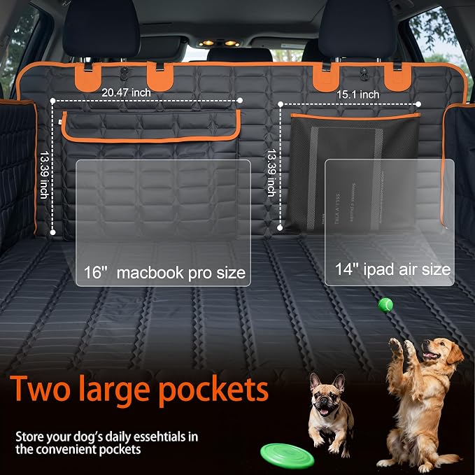 SUV Cargo Liner for Dogs, Waterproof Pet Cargo Cover with Bumper Flap Protector, Scrachproof Non-Slip Dog Seat Mat for SUVs, Large Size Cargo Liner Universal Fit (Orange)