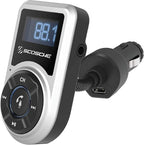 BTFMPD Universal Bluetooth Handsfree Car Kit with FM Transmitter and 18-Watt USB Car Charger, Silver