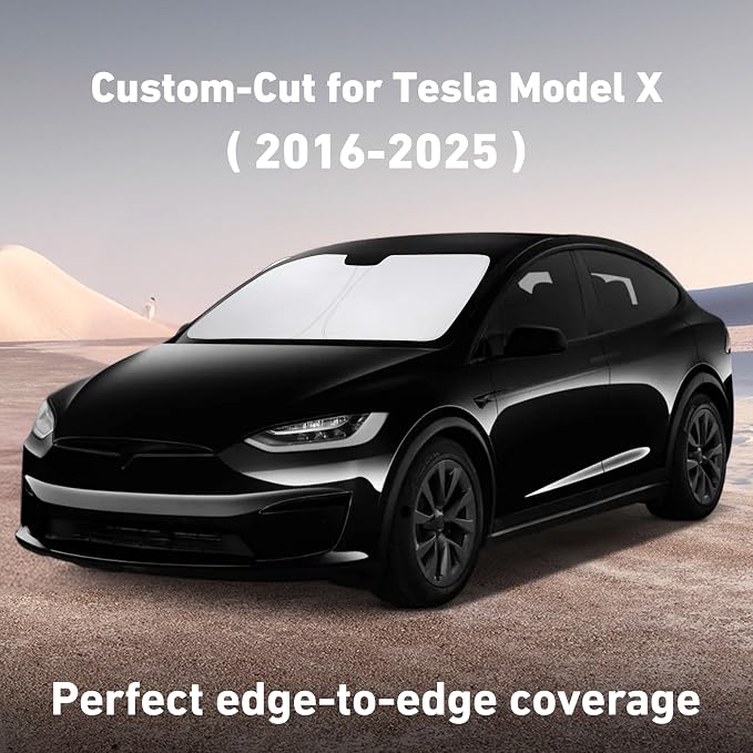 Windshield Sunshade Compatible for Tesla Model X 2016-2023 2024 2025, Sun Visor for Front Windshield & Window Sun Shade Cover, UV Heat Blocker & Protector, Car Accessories