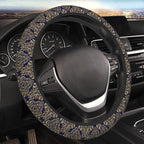 Floral Steering Wheel Cover Car Elastic Steering Wheel Protector | Blue Gold Anti-Slip Breathable Car Accessories Interior for Women Men Universal 15 Inch Fit Auto SUVs Vans Truck