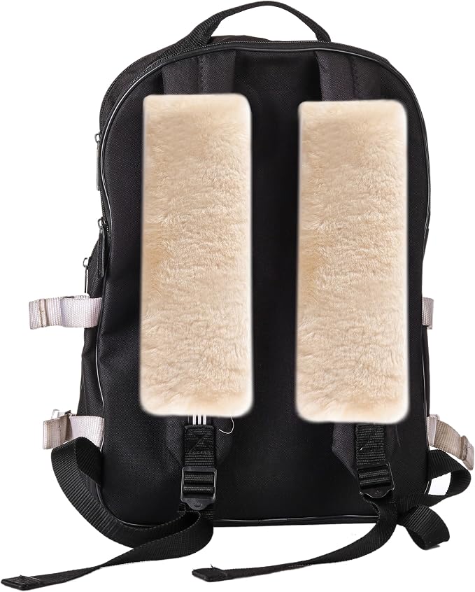 Authentic Sheepskin Seatbelt Cover Real Wool Car Truck SUV Airplane Seat Belt Shoulder Pad for Carmera Backpack Straps Neck Cushion Protector 2 Pack Beige