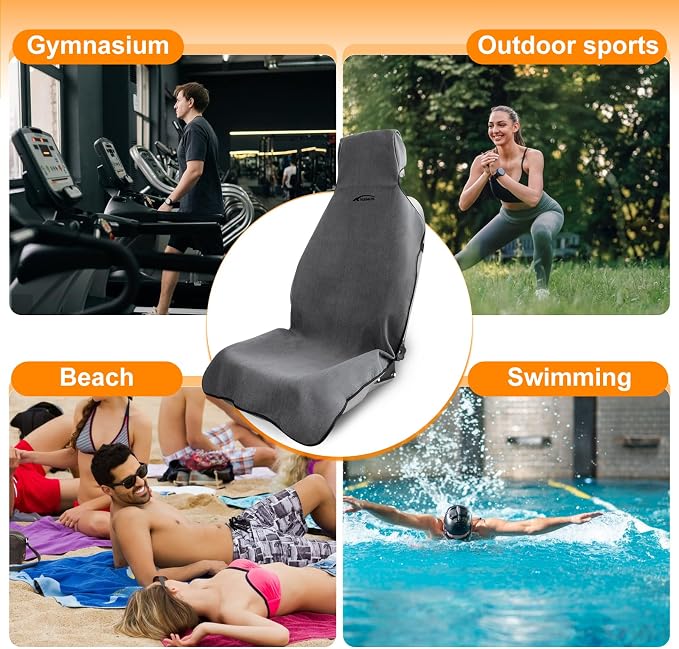1 Pack Towel Car Seat Cover Towel, Waterproof Washable Front Seat Protectors with Terry Cloth, Non-Slip Backing, Universal Fit for Cars SUVs Trucks,Gym,Beach,Pets, Kids,Road Trips (Gray)