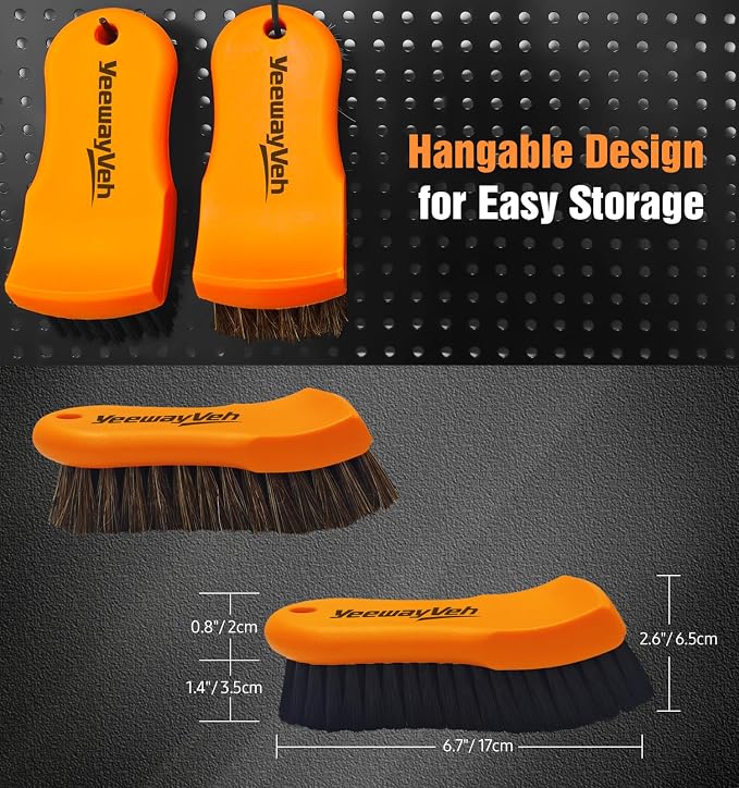 2PCS Leather Cleaning Brush, Horse Hair Brush for Car Leather Seat, Fabric, Shoes and Furniture, Soft Detailing Brush for Carpets, Seat Belts and Car Interior