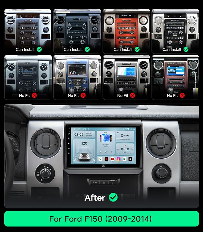 Car Radio Stereo for Ford F150 09-14, Wireless CarPlay & Android Auto | 9-inch IPS HD touchscreen,64G storage, 5G WiFi GPS, Bluetooth FM AM SWC, plug-and-play, 1080P backup camera