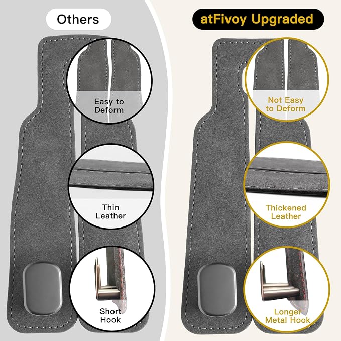 2Pcs Wide Car Headrest Hooks for Purses and Bags, 2026 Upgraded 0.98” Wide Opening for Thick Bag Handles, Premium Leather Car Seat Hanger with Dual Metal Hooks, WideFit Gray