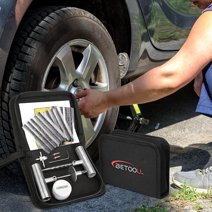 Tire Repair Kit, Sets of 2-24pcs Professional Heavy Duty Universal Emergency Flat Tire Repair Kit, for car Motorcycle, Truck, Golf Cart, ATV, Tractor, ARB, RV, SUV, Trailer etc.(Black)