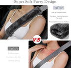 Soft Faux Fur Universal Fit Seatbelt Cover Car Truck SUV Airplane Seat Belt Shoulder Pad for Carmera Backpack Straps Neck Cushion Protector 2 Pack 10.5in Dark Gray