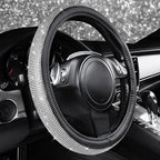 Bling Diamond Leather Steering Wheel Cover, with Bling Sparkly Crystal Glitter Rhinestones Universal Fit 14.5in-15in Car Wheel Protector for Women Girl Fit Suvs,Vans,Sedans,Car,Trucks, Silver