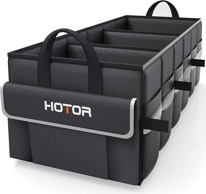 Trunk Organizer - Car Organizer with 5 Pockets, Trunk organizer for SUV, Sedan & Van, Car Organization with Sturdy Base Panel for Car Accessories, Black, 3 Compartments, 31.89"×12.6"×10.6"