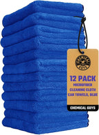 Professional Grade Premium Microfiber Towels for Cars, Blue, 16" x 16", Ultra-Soft and Scratch-Free Car Detailing Cloths for Trucks, Motorcycles, and More - 12 Pack