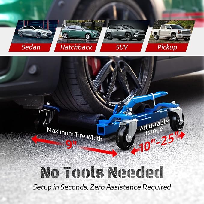 Car Dolly Jack Set of 4, Mechanical 1500-lbs Wheel Dolly, 9'' car Wheel Dolly Positioning Jack, Car Dollies for Vehicle Positioning & Auto Repair Moving, Blue