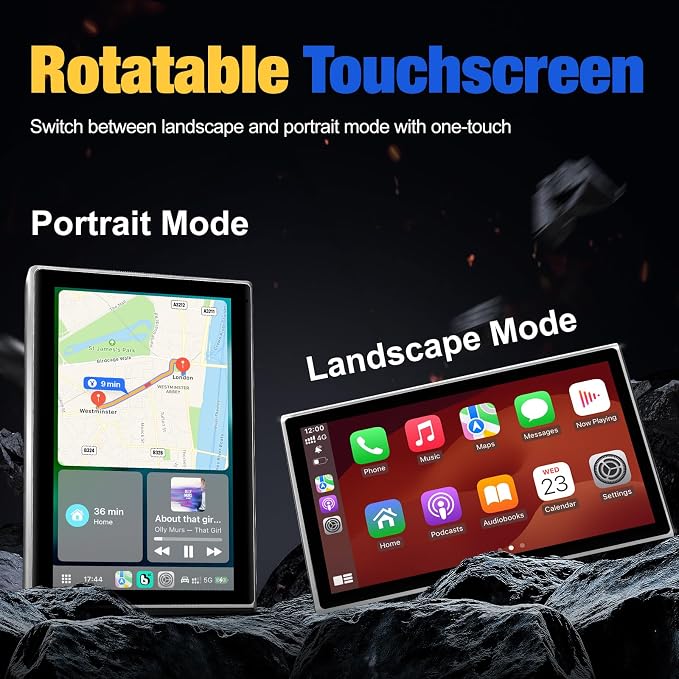 Carplay Screen for Car, 7 inch Wireless Carplay & Android Auto（Silver） | Portable Touchscreen car play with Mirror Link，Bluetooth，Voice Control，Map Navigation，FM Transmit，Plug-and-Play car stereo