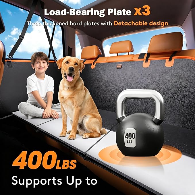 Dog Car Seat Cover for Back Seat, Hard Bottom Back Seat Extender for Pets | Heavy Duty Waterproof Scratch Proof Nonslip Durable Back Seat Covers, Upgraded Material, Easy to Clean, Holds 400lb