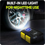 Tire Inflator Portable Air Compressor, Air Pump for Car Tires and Bikes, Car Tire Pump w/Auto Shut Off, 150 PSI, 110V AC 12V DC, LED Light, Carrying Case, Perfect For Men, Women