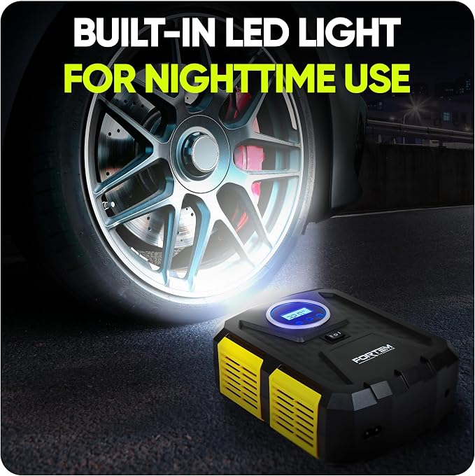 Tire Inflator Portable Air Compressor, Air Pump for Car Tires and Bikes, Car Tire Pump w/Auto Shut Off, 150 PSI, 110V AC 12V DC, LED Light, Carrying Case, Perfect For Men, Women