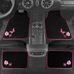 Embroidery Butterfly and Flower Car Floor Mats, Pink Car Floor Mats Universal Fit 95% Automotive,SUVS,Sedan,Vans,for Cute Women,Girly,Set of 4 (Black with Pink)