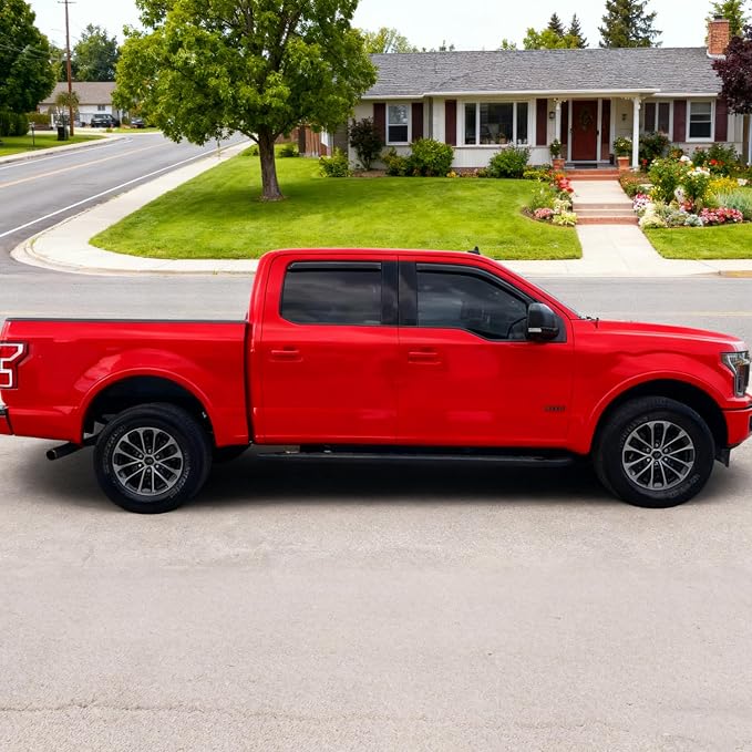 2015-2020 in-Channel Rain Guards Window Visors for Truck Ford F-150 SuperCrew/Crew Cab, Inside Front Rear Window Vent Deflectors Sun Shade Wind Visor Car Accessories, Dark Smoke