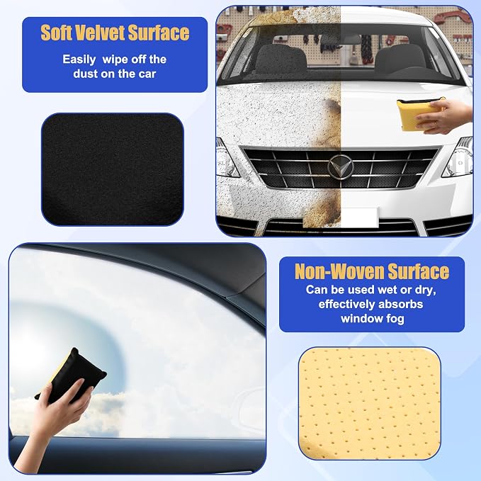 2PCS Window Defogger Sponge, Absorbent Window Glass Defogger Car Windshield Cleaner for Auto Cleaning (Yellow+Black)