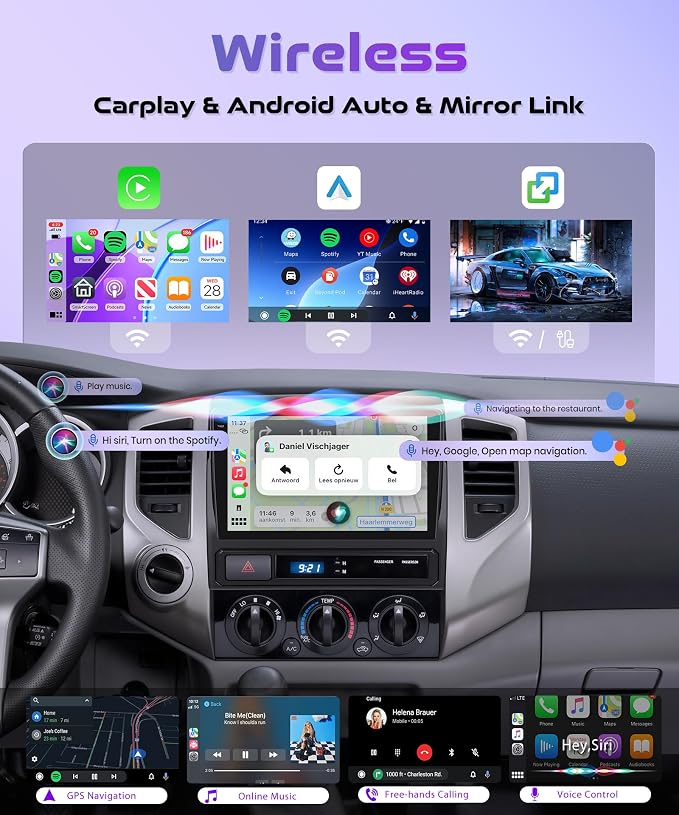 4G+64G Android 15 Car Stereo Radio for Toyota Tacoma 2005-2015, Wireless Carplay Andorid auto Mirror Link 9'' Screen GPS 5G-WiFi Bluetooth 5.0 FM/RDS EQ-32 SWC Backup Camera