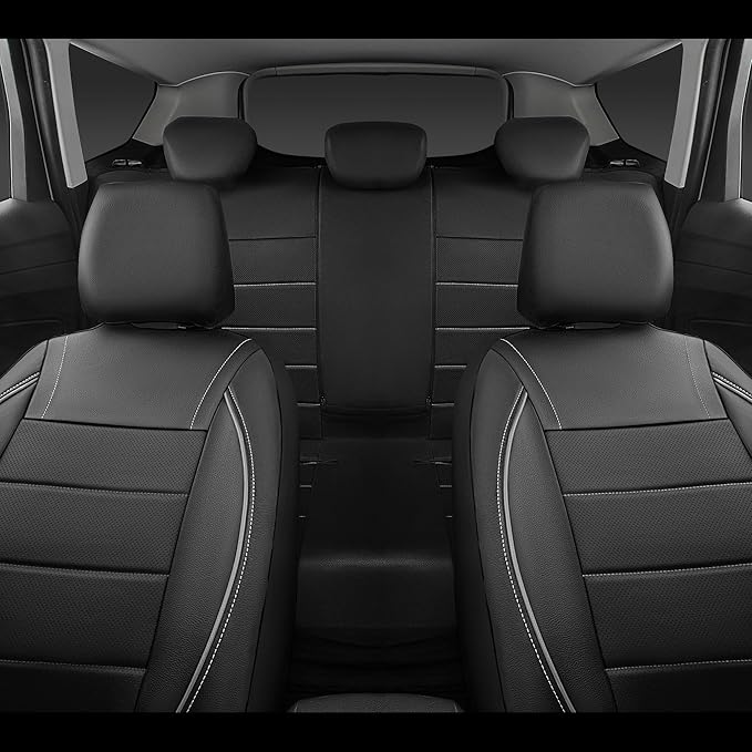 Universal Reflect Piping Leather Car Seat Cover, Fit for suvs,Van,Trucks,Airbag Compatible,Inside Zipper Design and Reserved Opening Holes (Full Set, Black and Grey)