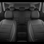 Universal Reflect Piping Leather Car Seat Cover, Fit for suvs,Van,Trucks,Airbag Compatible,Inside Zipper Design and Reserved Opening Holes (Full Set, Black and Grey)