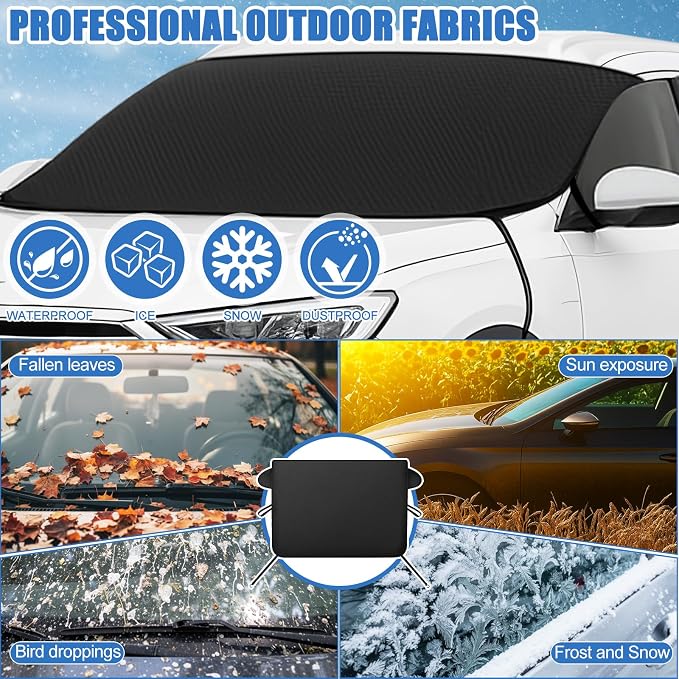 Canchiing Windshield Cover for Ice and Snow Kit Winter Car Essentials 600d Oxford Snow Cover with Ice Scraper Brush Storage Bag Winter Car Accessories Frost Hail Protector for Sedan Truck SUV and Mpv