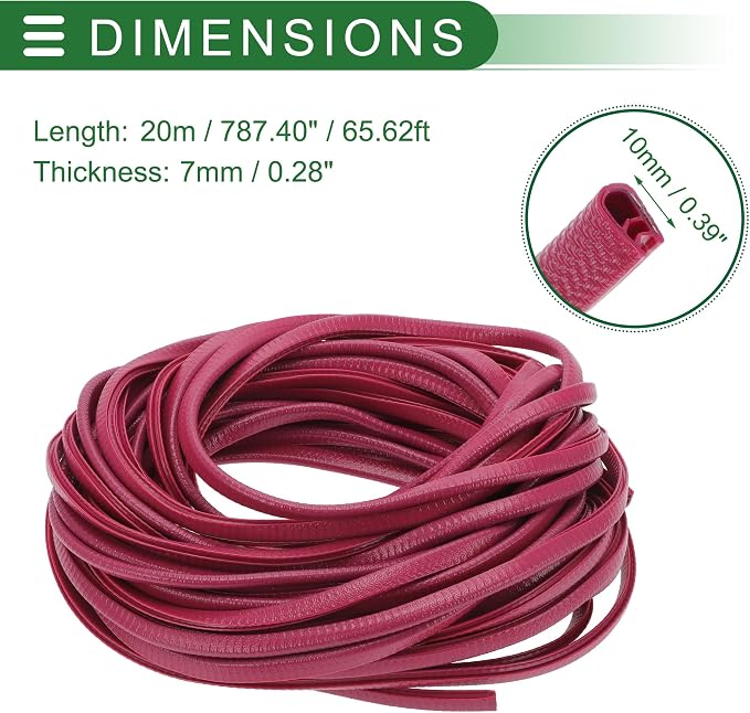 Universal Car Door Edge Protective Sealing Strip U-Type Door Scratch Protection Guard, 65.62ft 20m, Anti-scratch Collision, PVC Iron, Rose Red