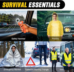 Car Emergency Kit with Jumper Cable, First Aid Kit Safety Assistance Tools for Travel Camping Outdoor Cars Truck SUV RV, Roadside Essentials with Flash Light
