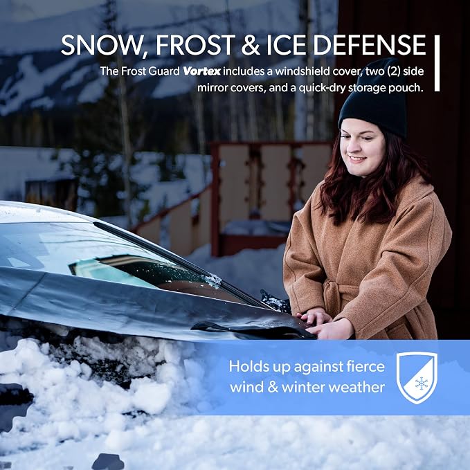 Vortex | Winter Windshield Cover for Ice and Snow, Standard Size (Winterwoods, Red) - Wiper Blade + Side Mirror Covers - Fit-Fast Straps, Security Panels + Storage Pouch - 59 x 41 Inches
