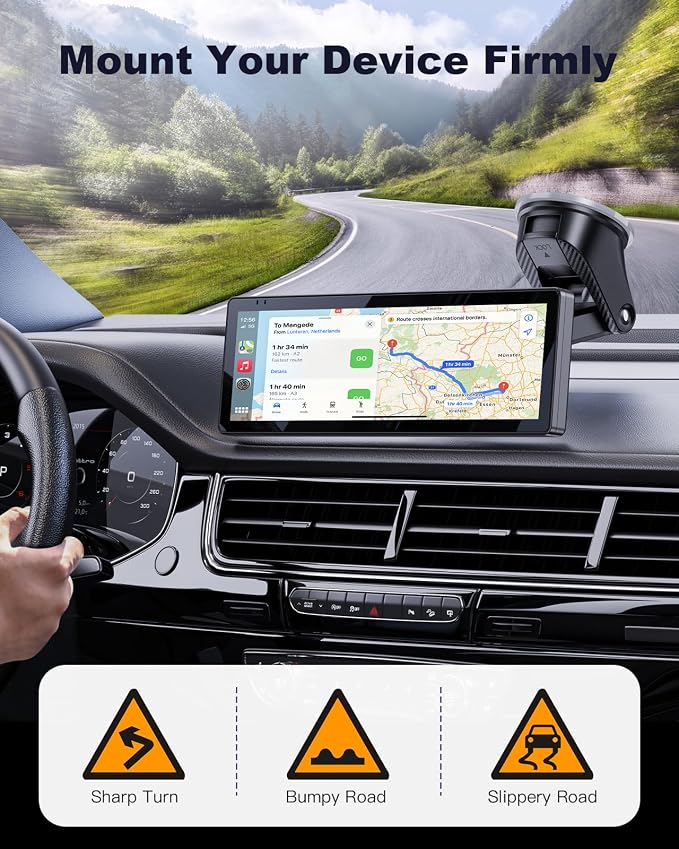Suction Cup Car CarPlay Screen Mount, Suitable for in-Car Monitors and CarPlay Screens, Tool-Free Installation, Dashboard & Windshield Use, 360° Rotation for Easy Angle Adjustment