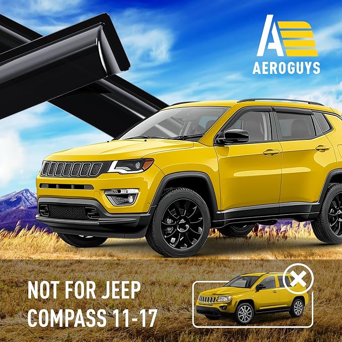 Extra Durable Window Deflectors Tape-On Window Visors Rain Guards Fit for Jeep Compass 2017-2026, Sun Visors, Wind Vent for Shades, Exterior Car Accessories - 4pcs. AG0729
