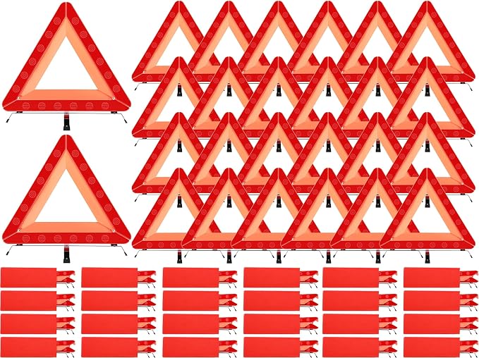 Warning Safety Triangles for Vehicles Foldable Roadside Emergency Kit Emergency Reflective Triangles with Base and Carrying Case for Cars Trucks Breakdown(24 Pack)