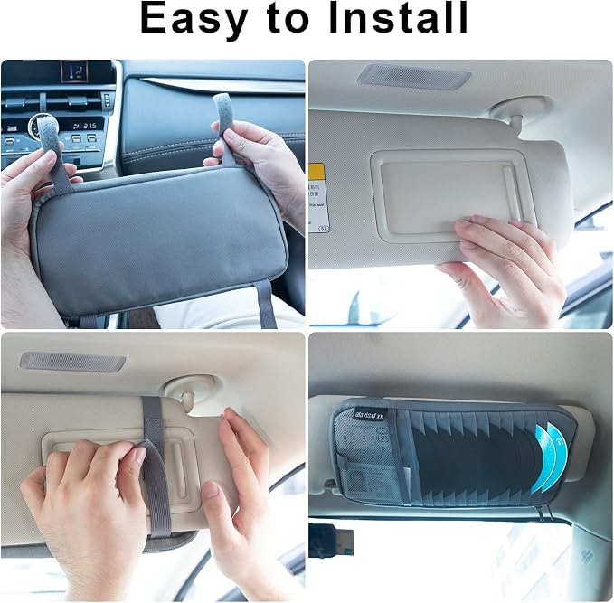 Car CD Visor Holder, 12 Sleeves Organizer with Mesh Pocket | Durable Oxford Cloth, Holds 12 CDs/DVDs, 1 Pen Holder, 1 Back Inner Pocket, Disc Storage Organizer, Fits Most Vehicle Visors