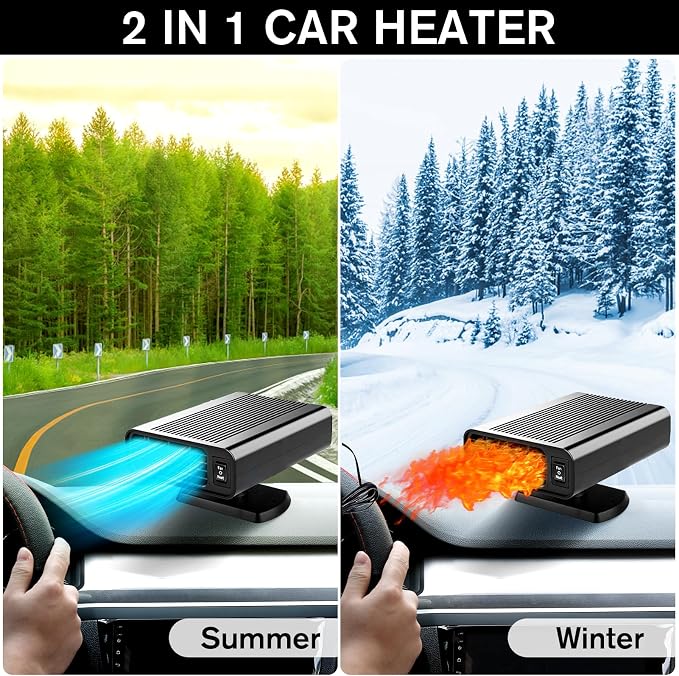 12V Dual-Mode Car Heater & Defogger, 150W Rapid Windshield Defroster & Cooler, Hot/Cold Air Fan for Windshield Ice Frost Removal