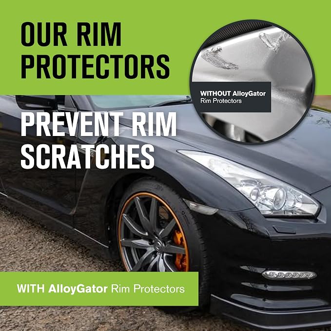 AlloyGator Orange Rim Protector for Car Wheels (Fits 12-24" Wheel Diameter) - Pack of 4 Premium Alloy Wheel Protector to Avoid Scratches & Scuffs - Adhesive Free Curb Rash Rim Protectors